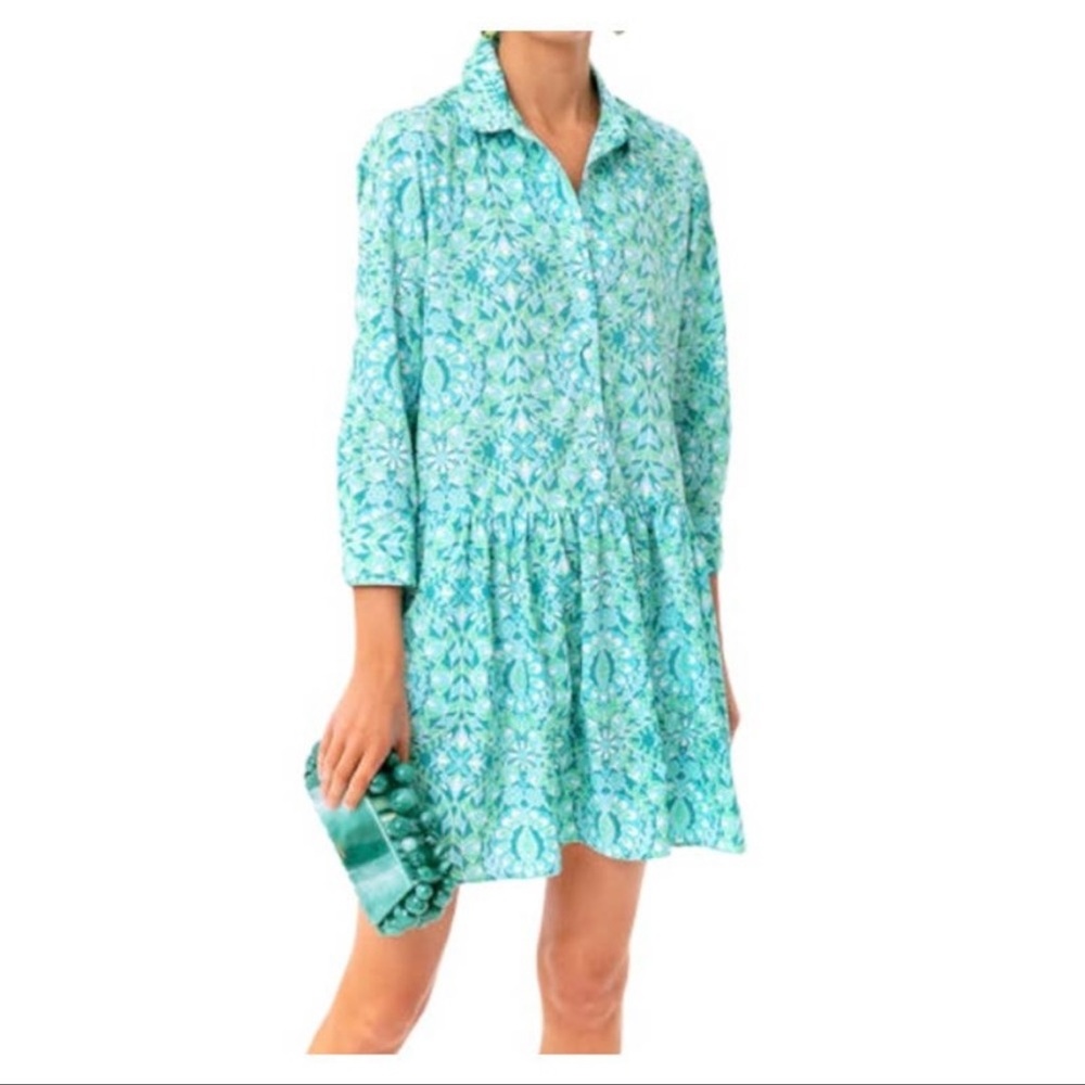Tuckernuck Aqua and Lime Long Sleeve Dress